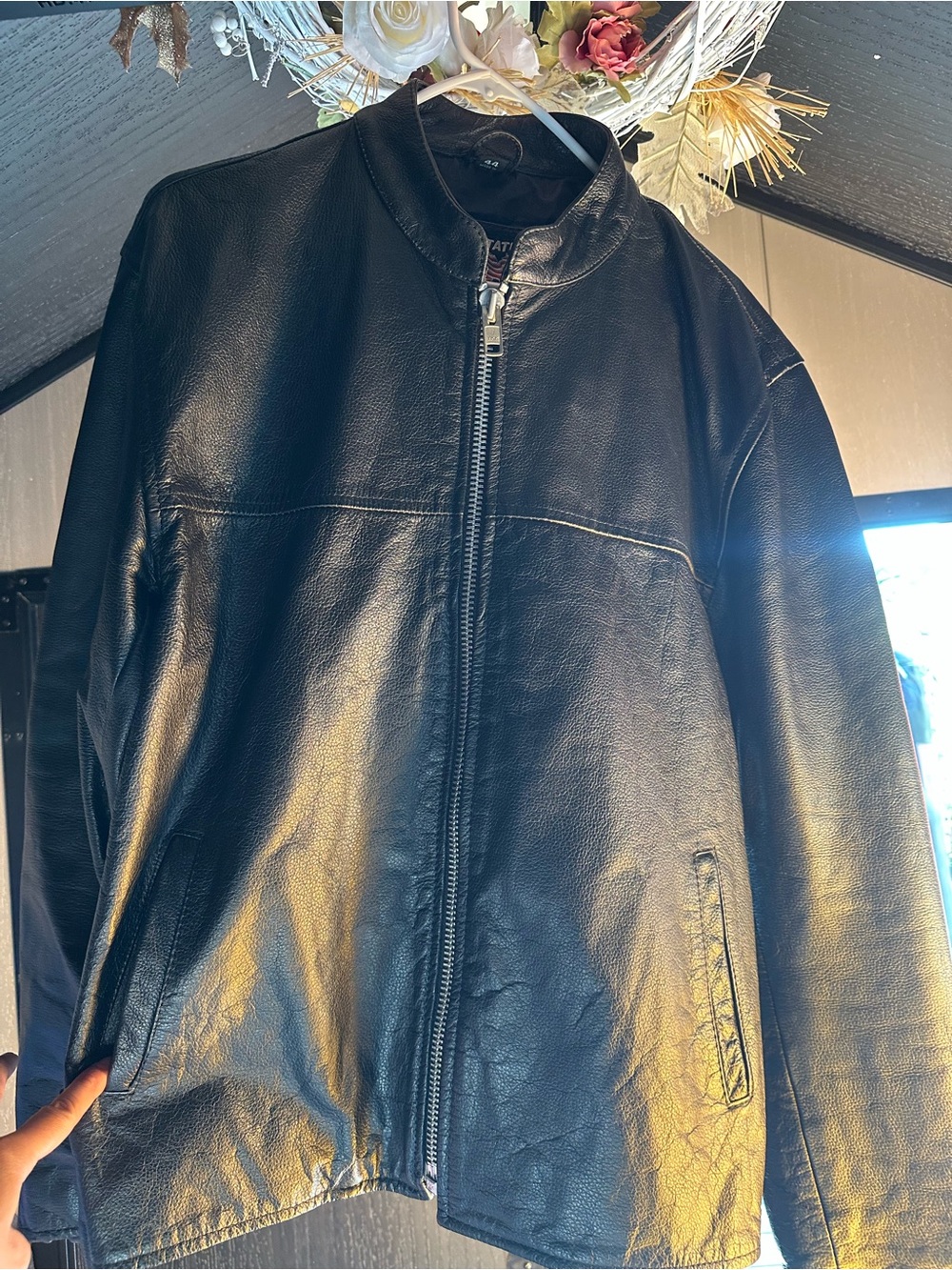 All State Black Leather Jacket Heavy Duty size 44 Medium Motorcycle